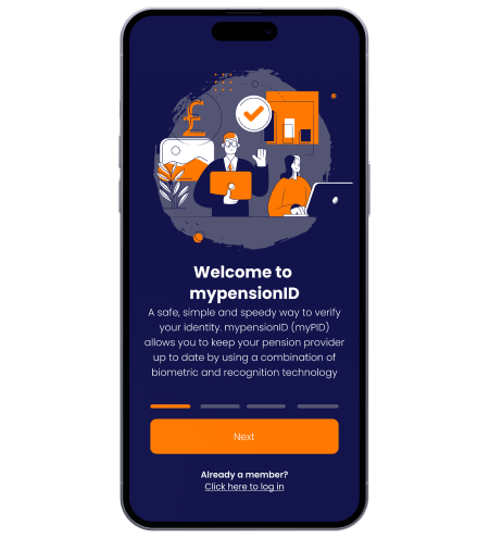 MyPensionID App Splash Screen mocked up on iPhone
