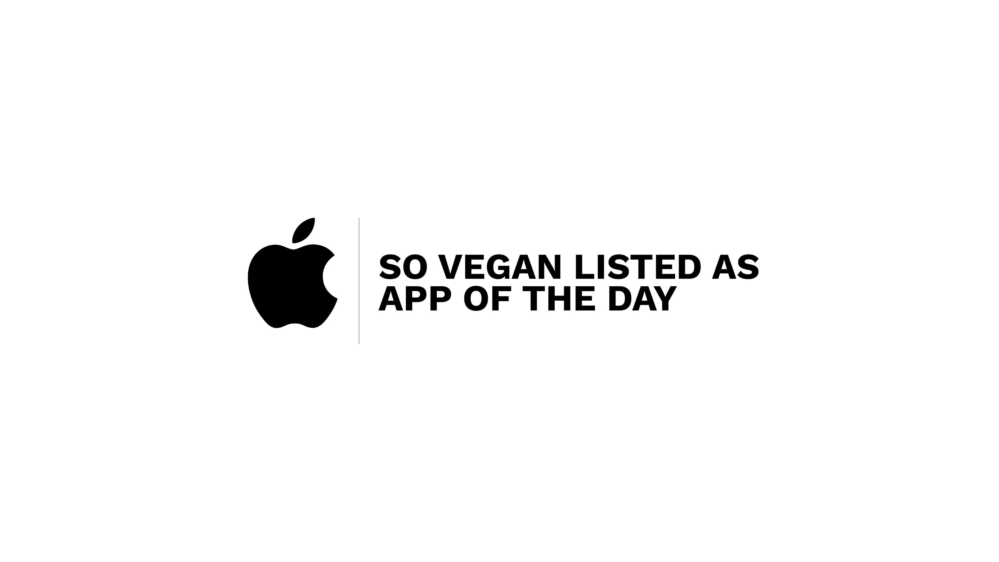 Apple logo with text saying so vegan listed as app of the day