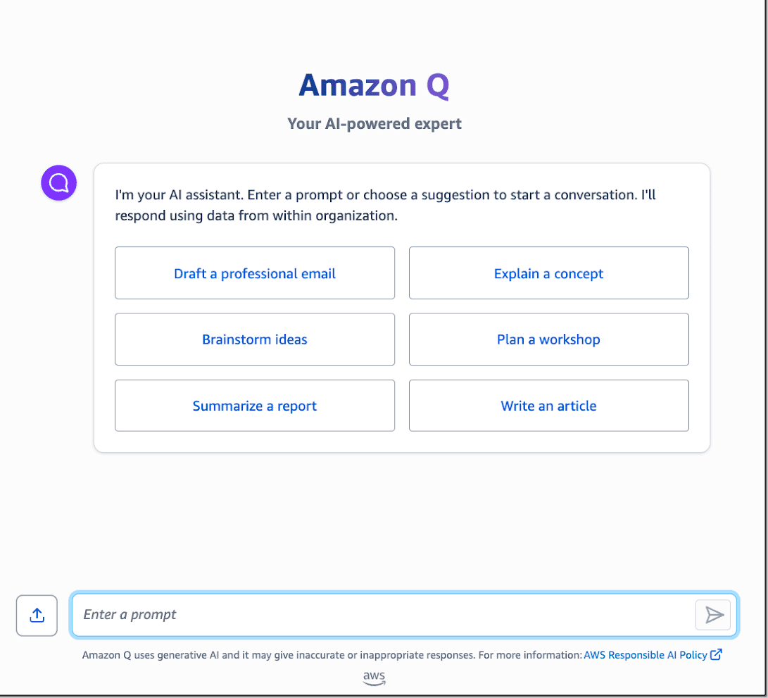 Amazon Q interface