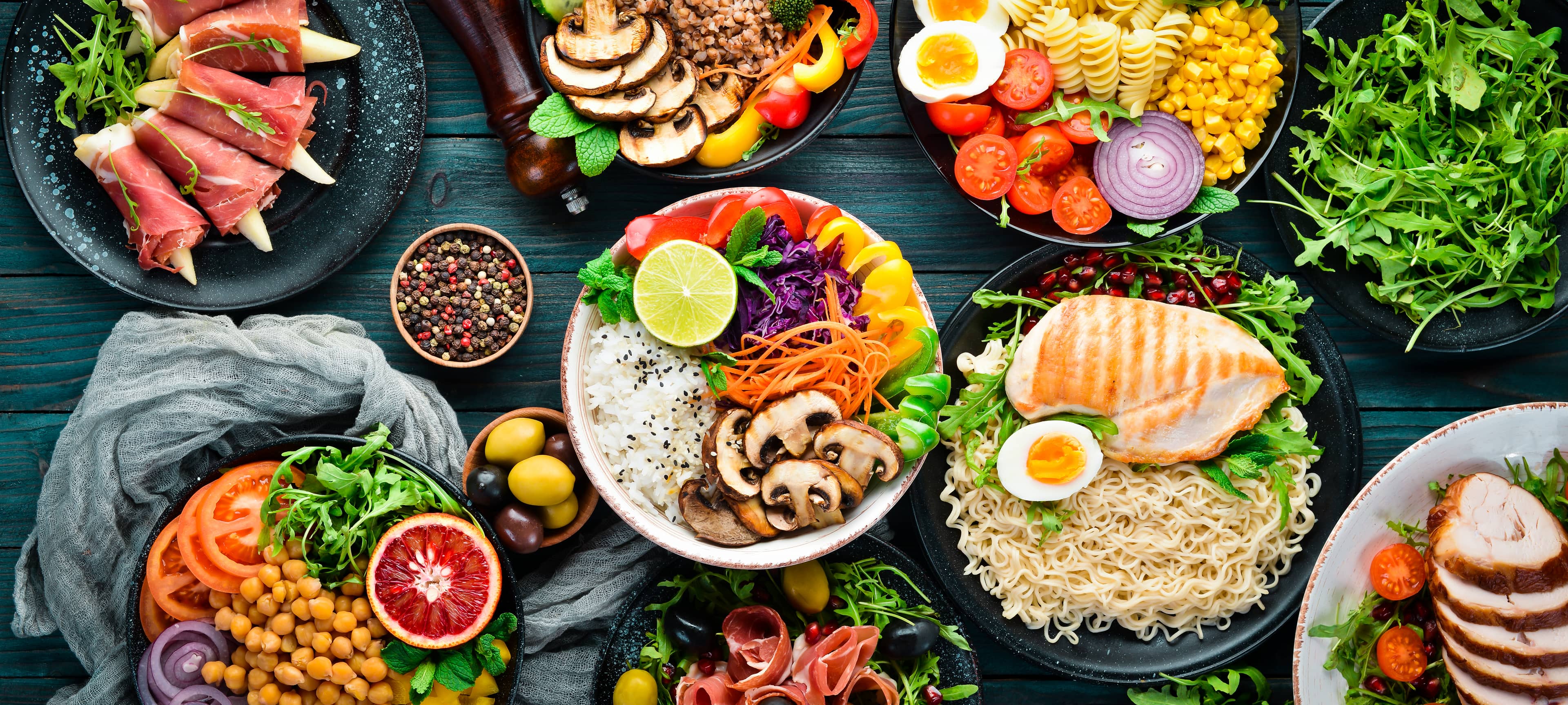 A Feast laid on a table overhead shot