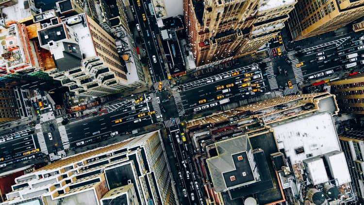 A cross walk in a city downward shot