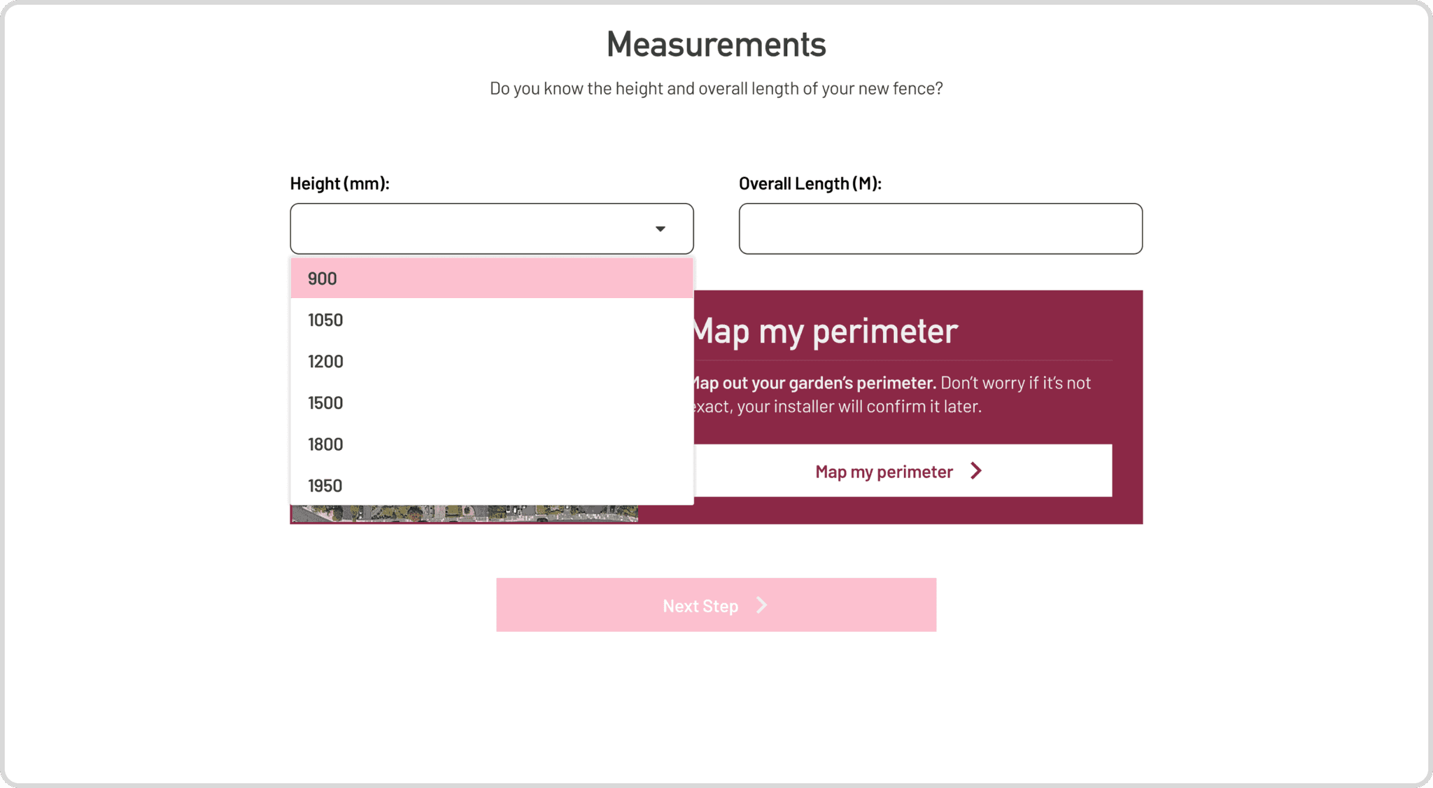 Birkdale fence builder measurement input