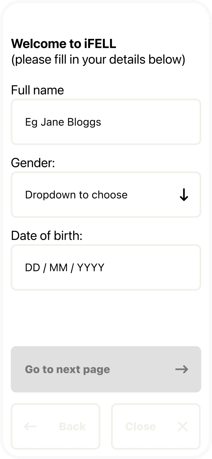 iFell App onboarding 2