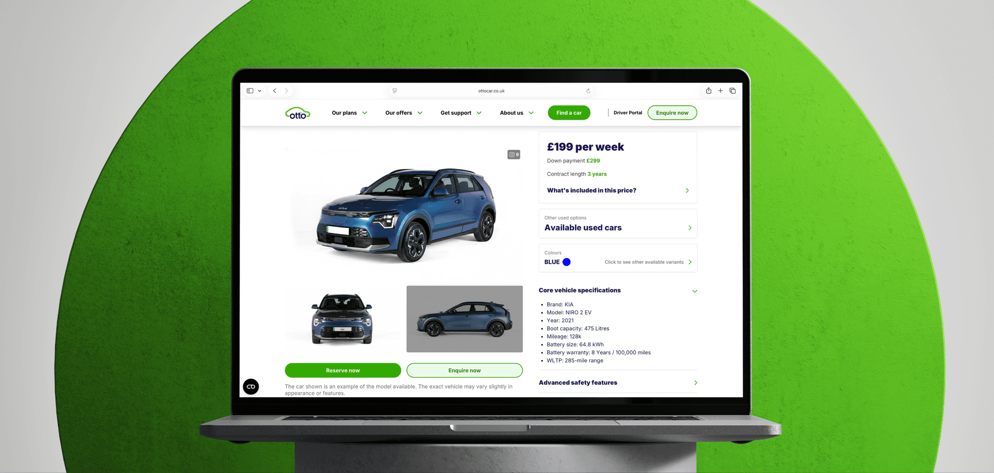 Otto car website on a laptop