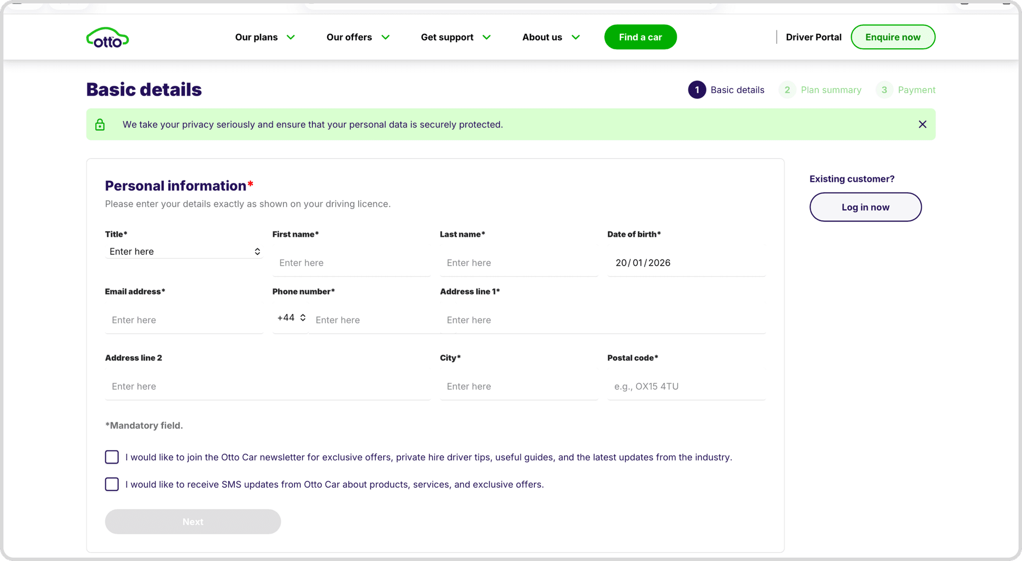 Otto car website user journey