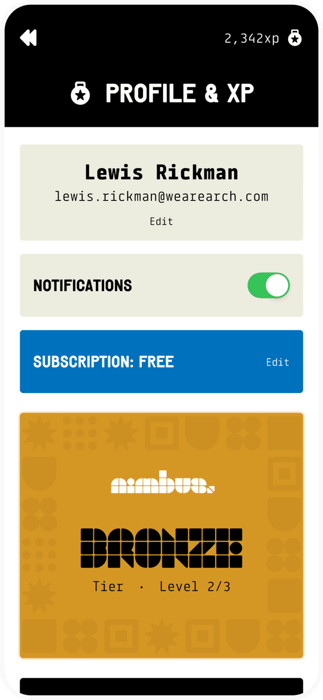 Play nimbus XP dashboard