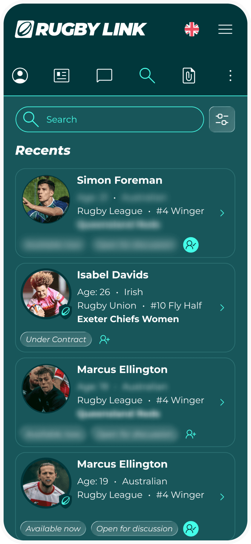 Rugby link profile search