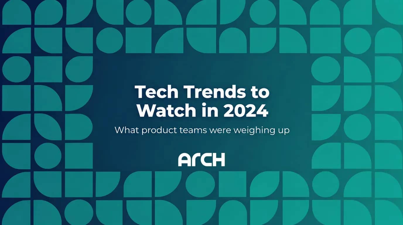 Teal geometric tile border around the title Tech Trends to Watch in 2024