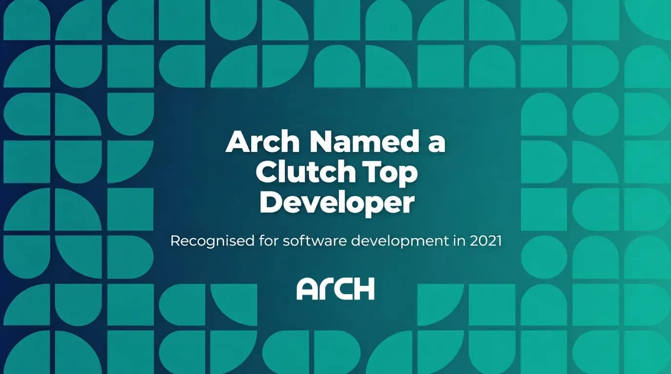 Teal geometric tile border around the title Arch Named a Clutch Top Developer