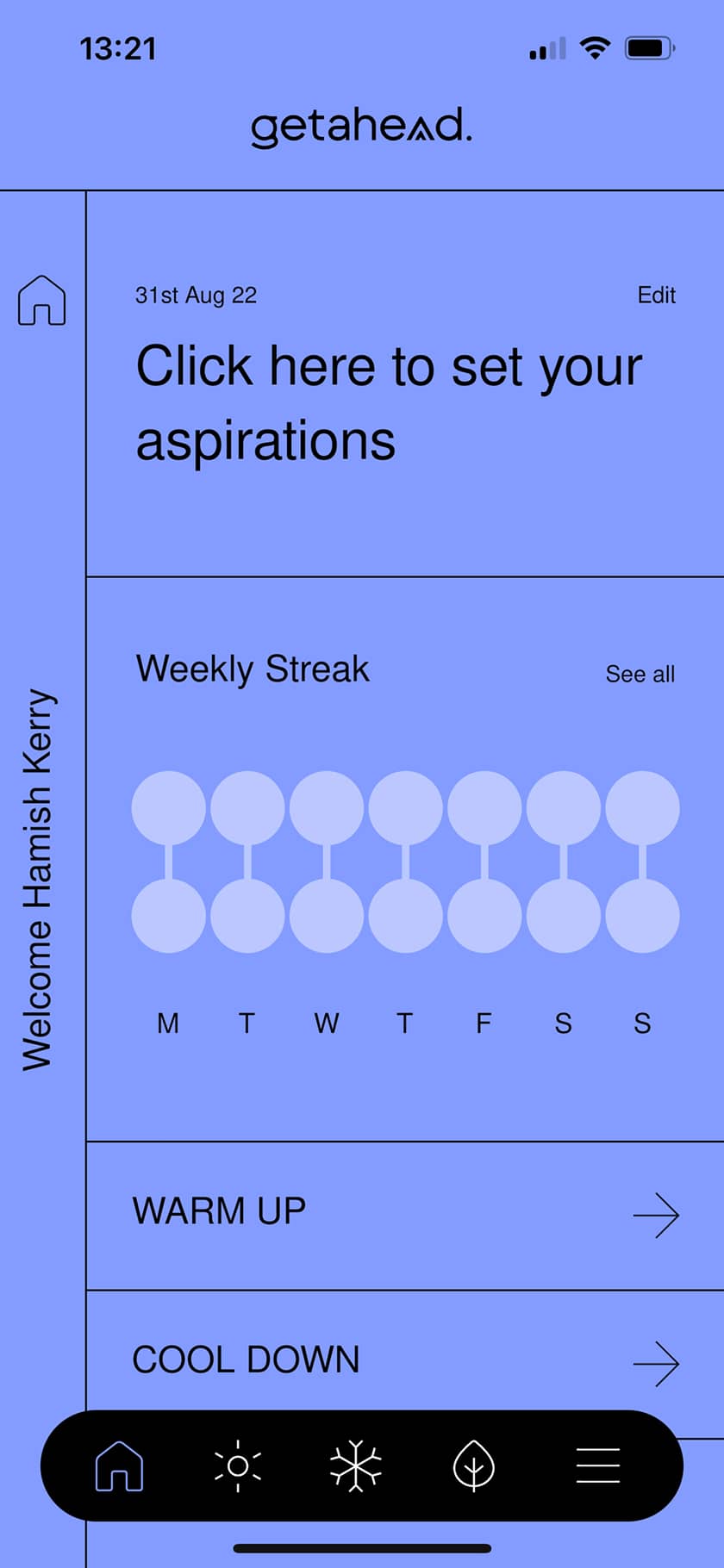 Getahead app screen 1