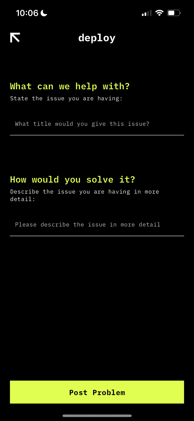Deploy App Screen with text