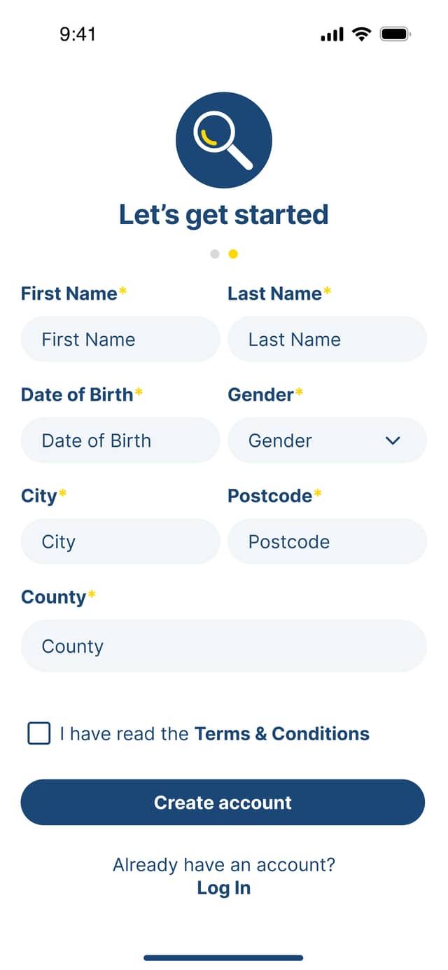Findr App Login page