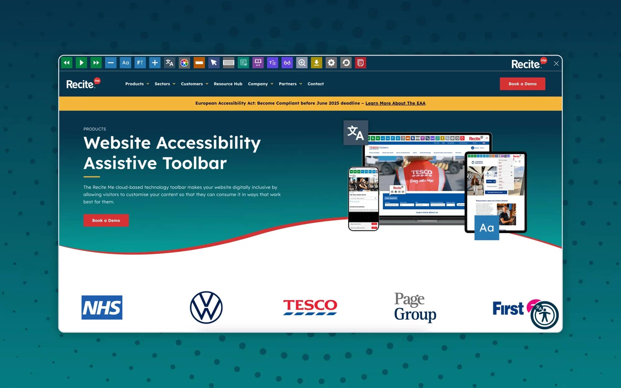 Recite me website banner