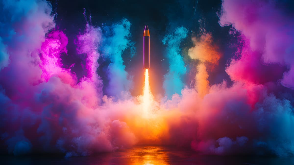 Rocket taking off with colours