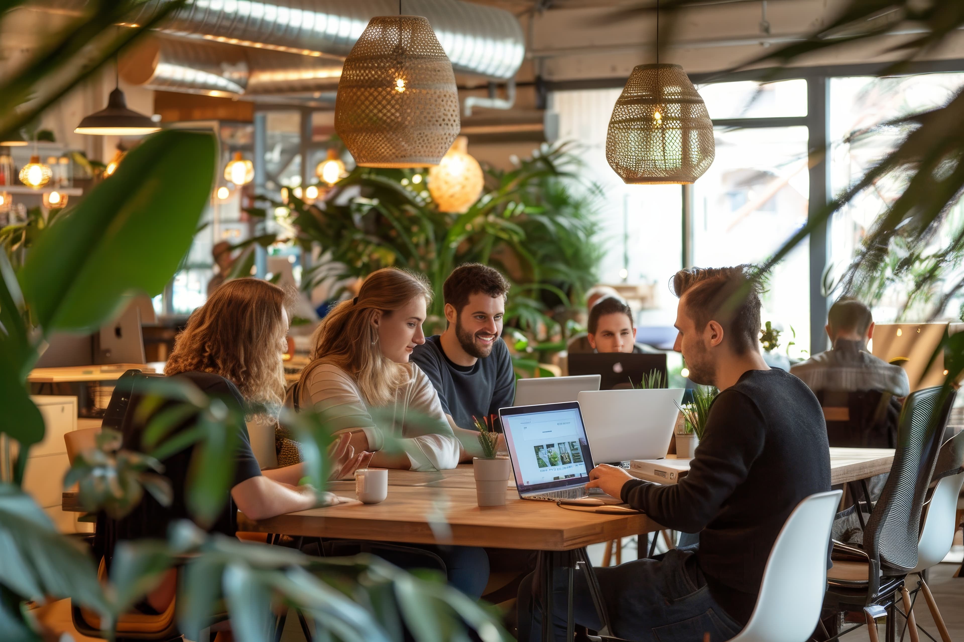 People around a desk sharing ideas