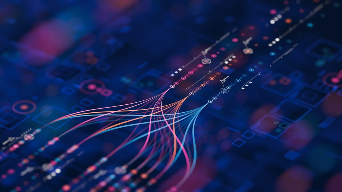 AI Data being sorted across a colourful display