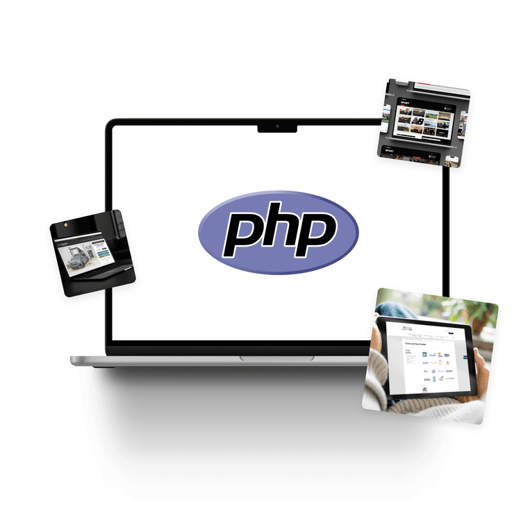 Php tech stack icon on laptop