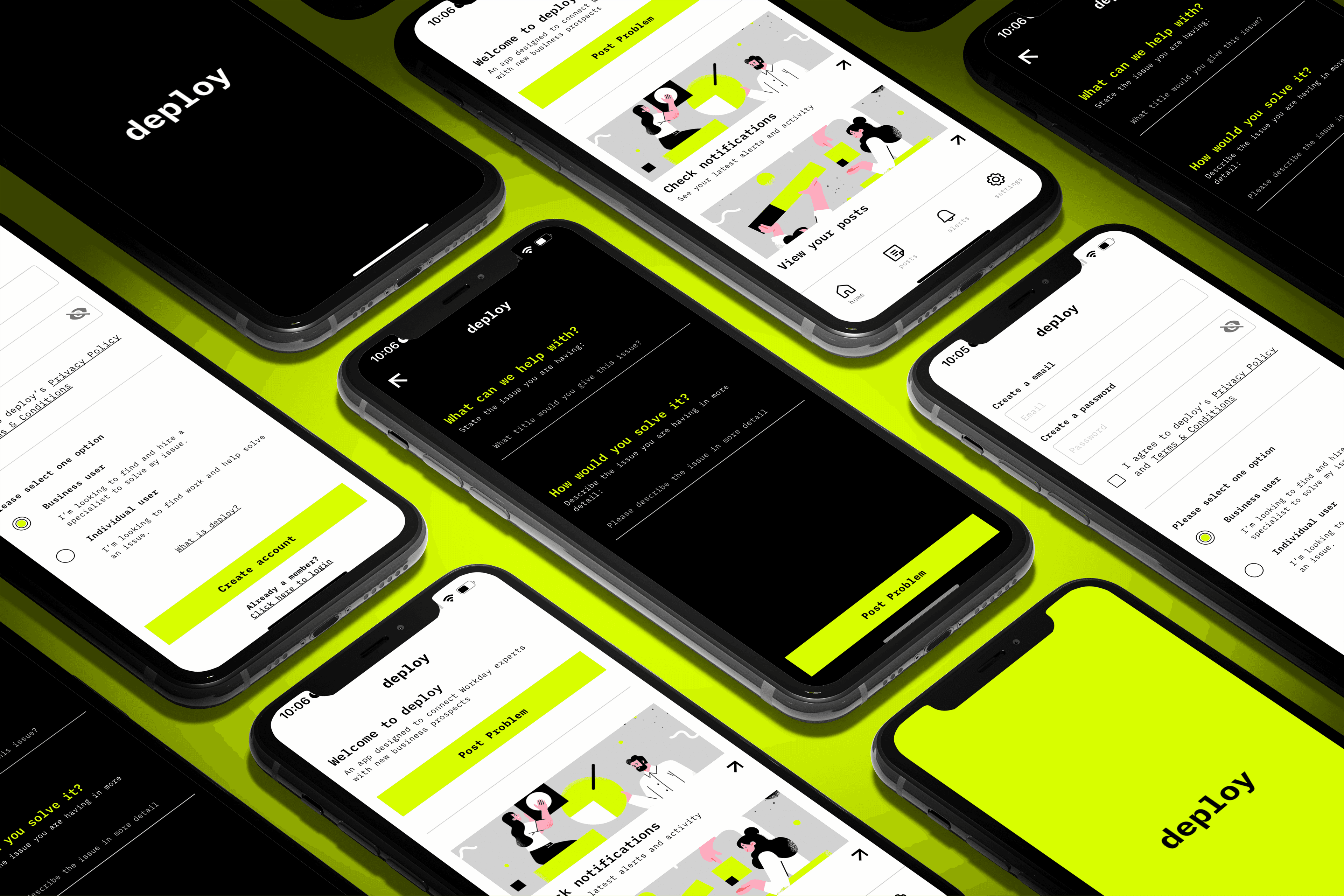 Deploy app screens displayed on iphones in pattern