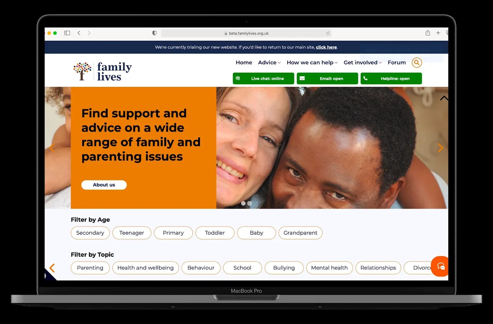 Family Lives website on macbook