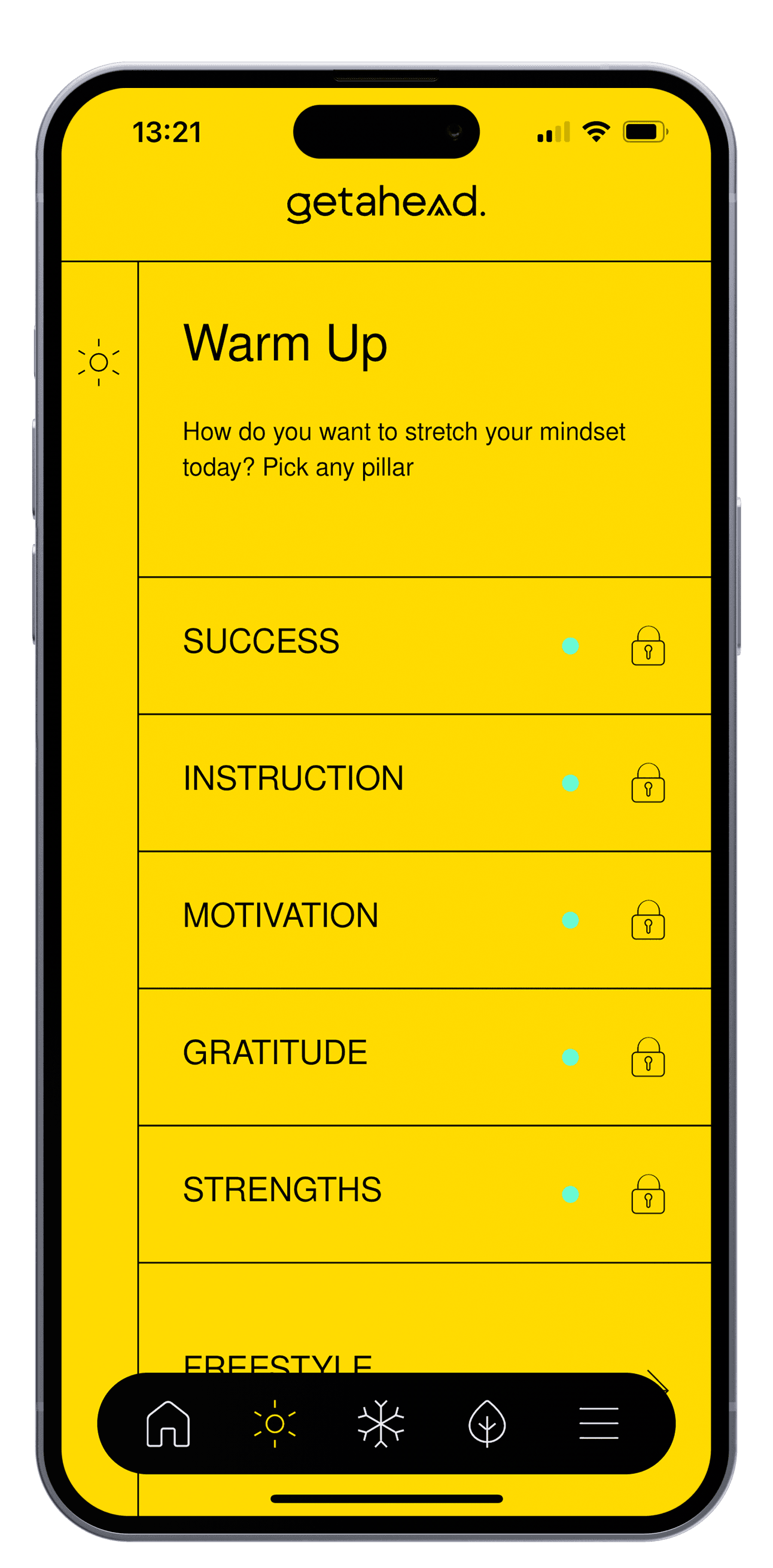 Getahead app menu