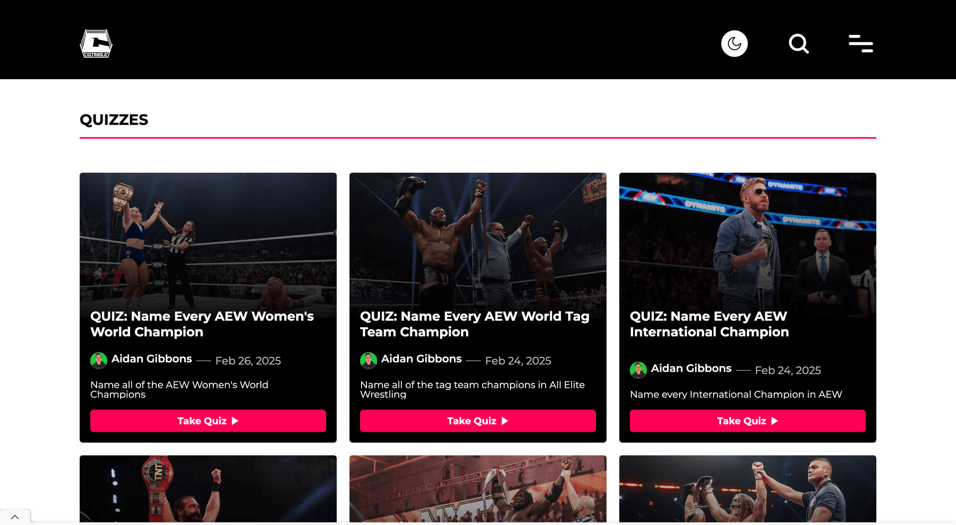 Cultaholic website page