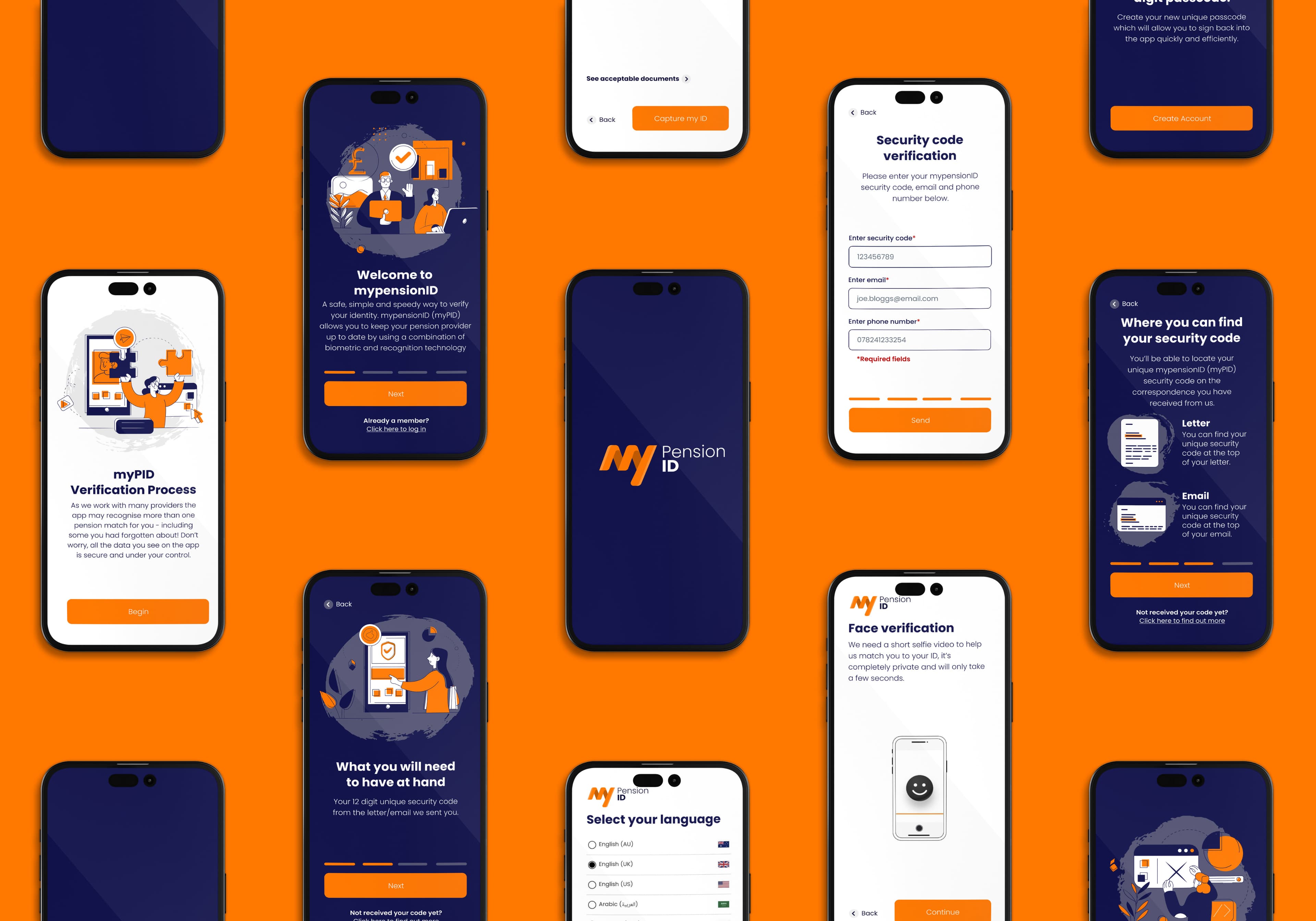 multiple phones showing the mypensionID app