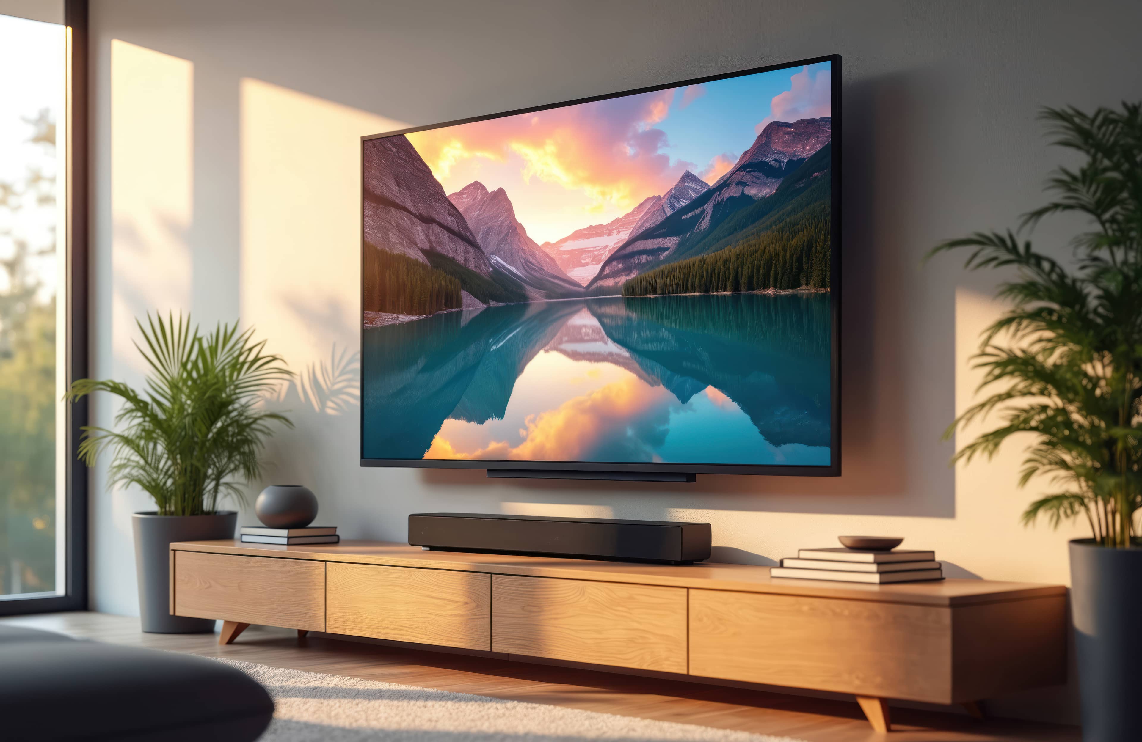 TV and sound bar in home environment