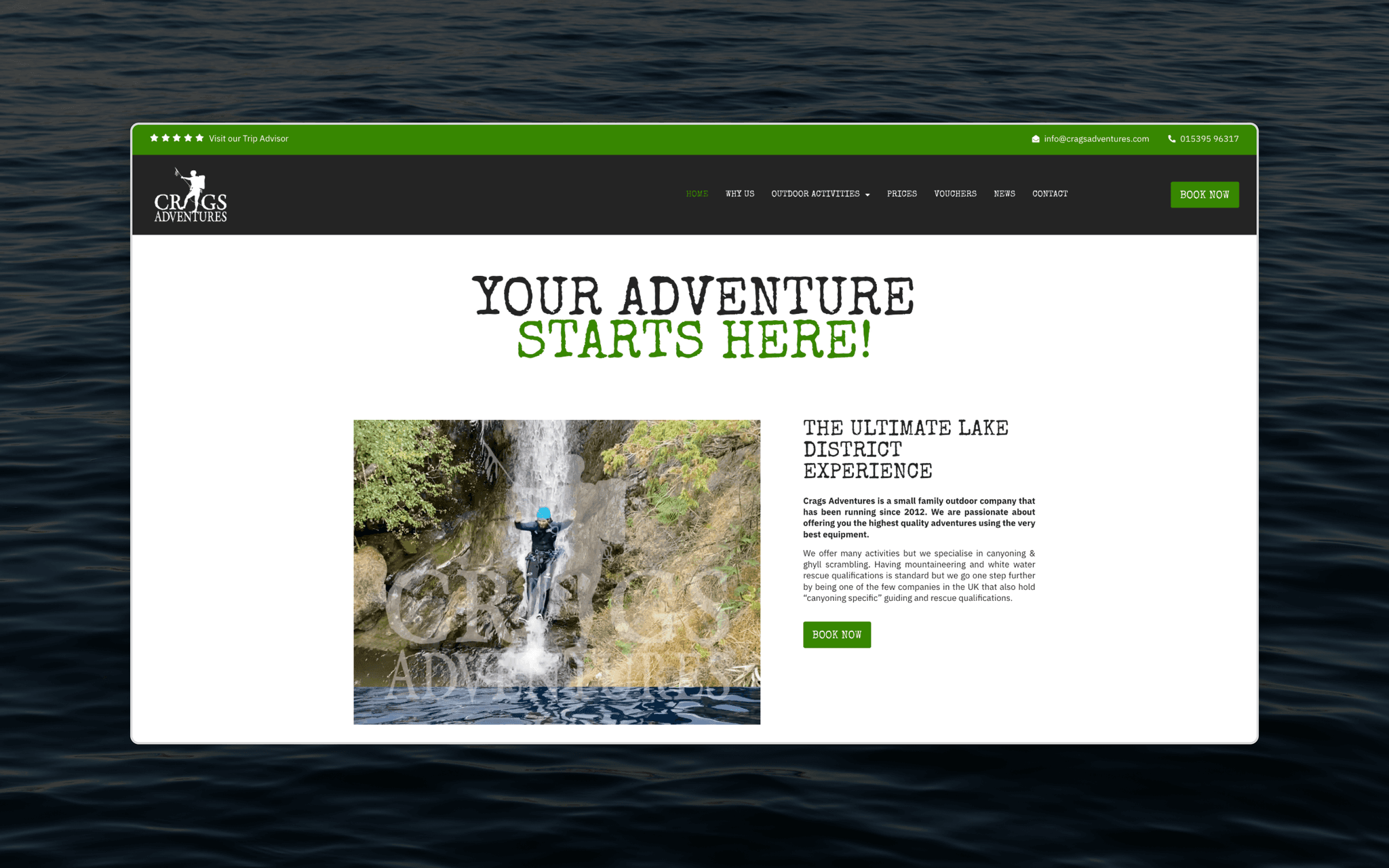 Crags adventure website on a laptop