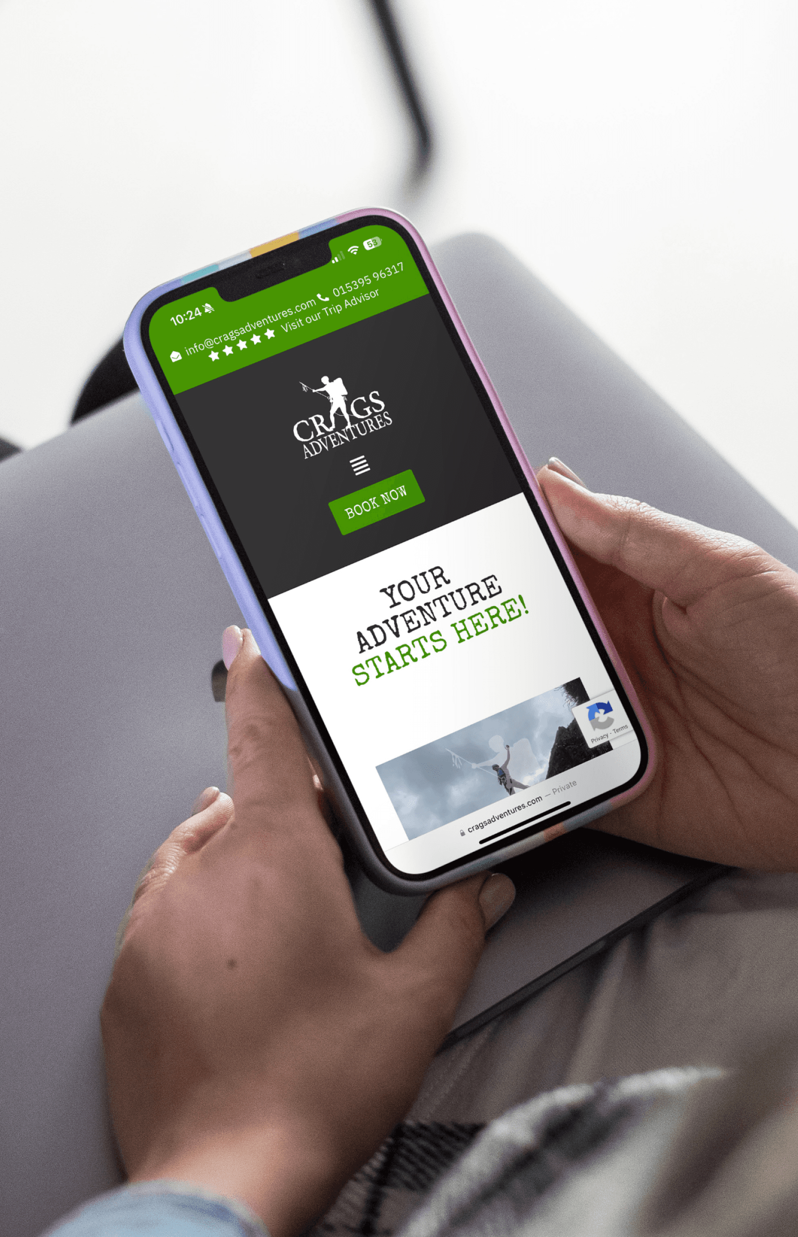 Crags adventure website on mobile