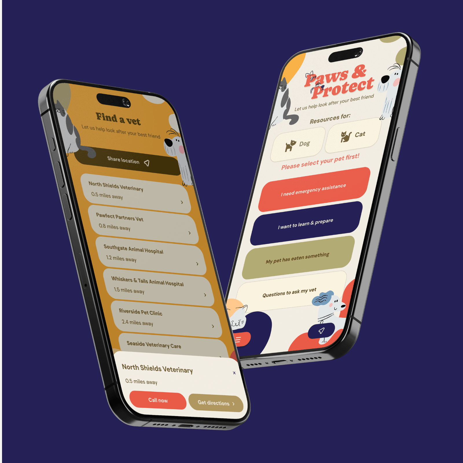 Paws and Protect mobile app on mobiles