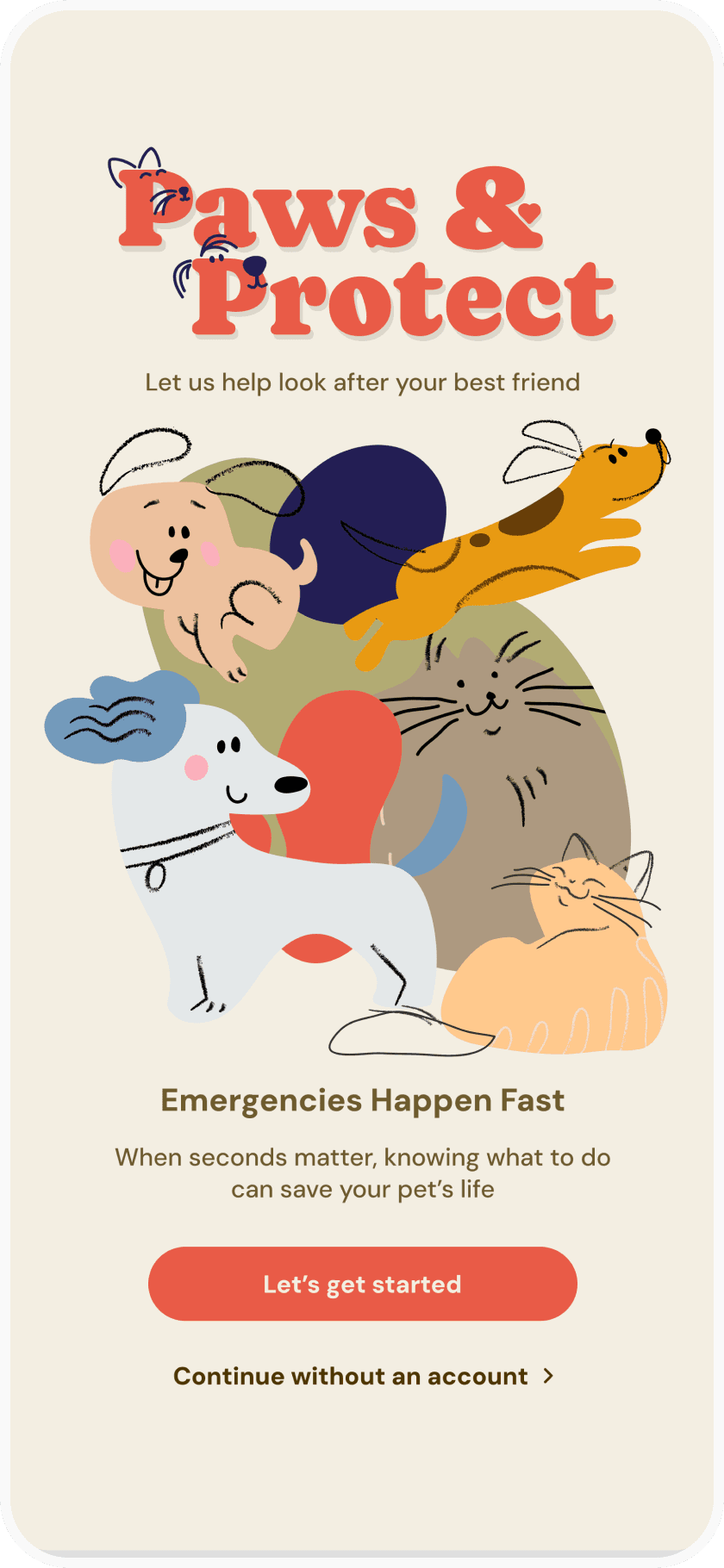 Paws and Protect app splash screen