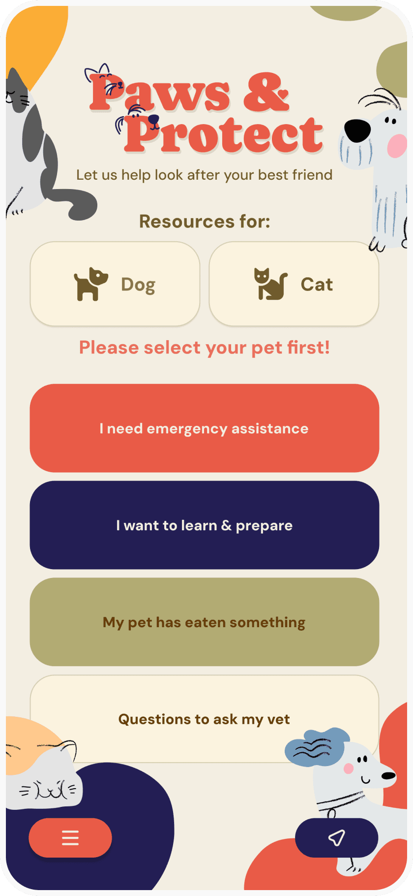Paws and Protect Setup Screen