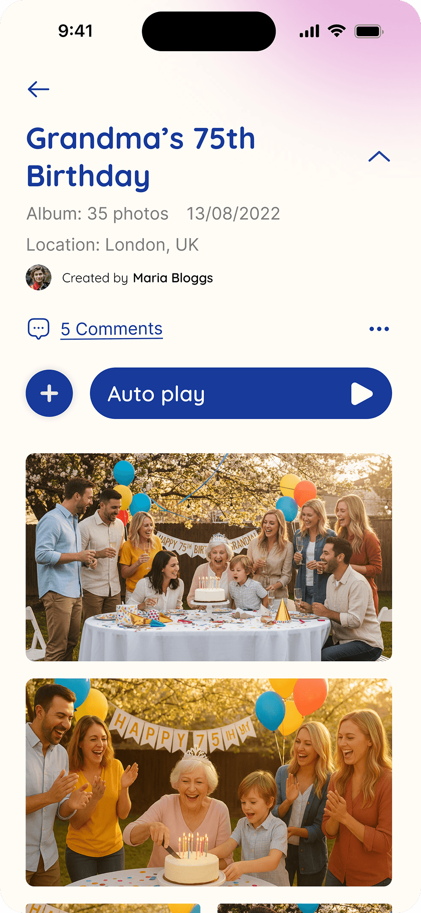 Peggi mobile app birthdya album auto play