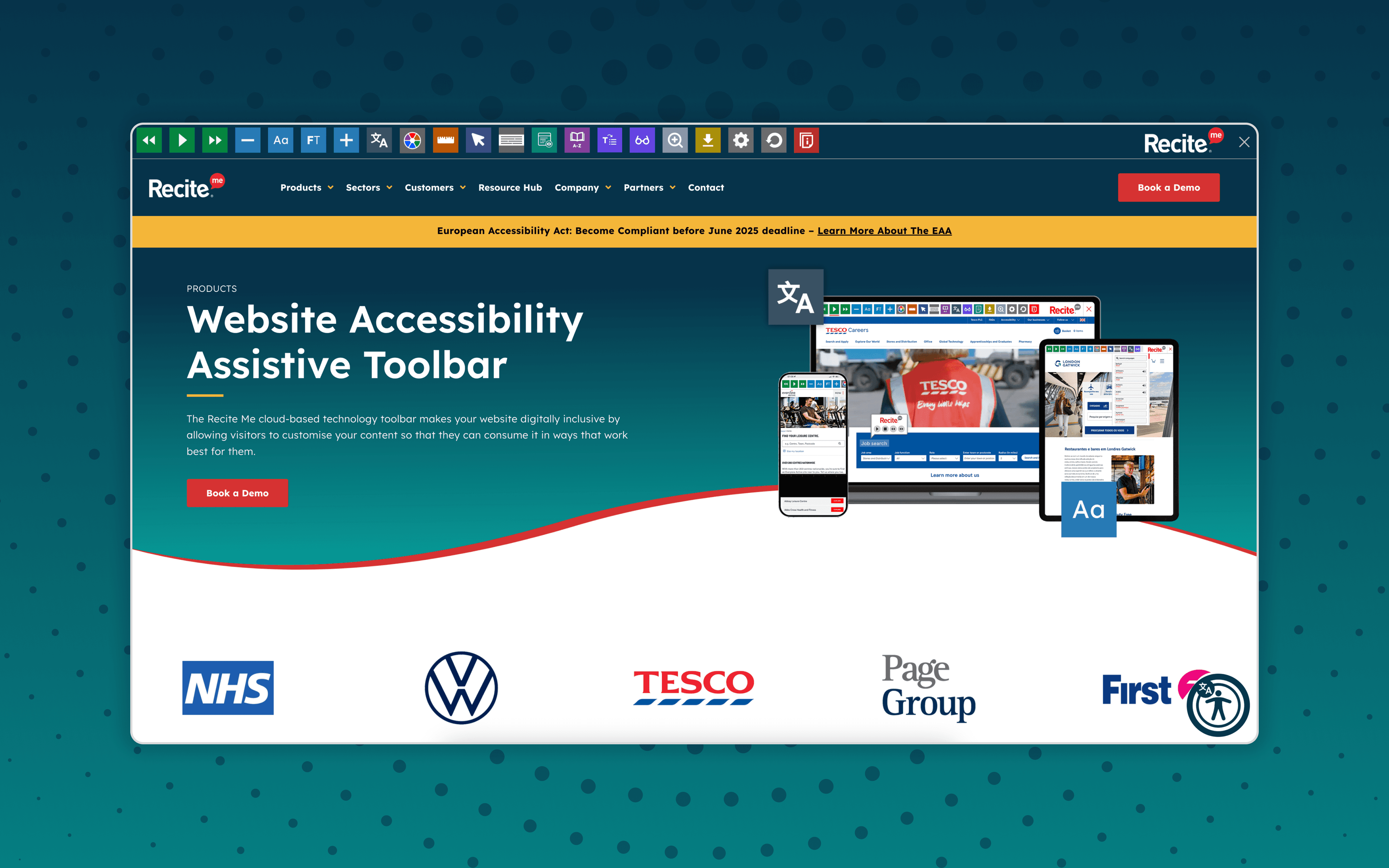 Recite me website banner