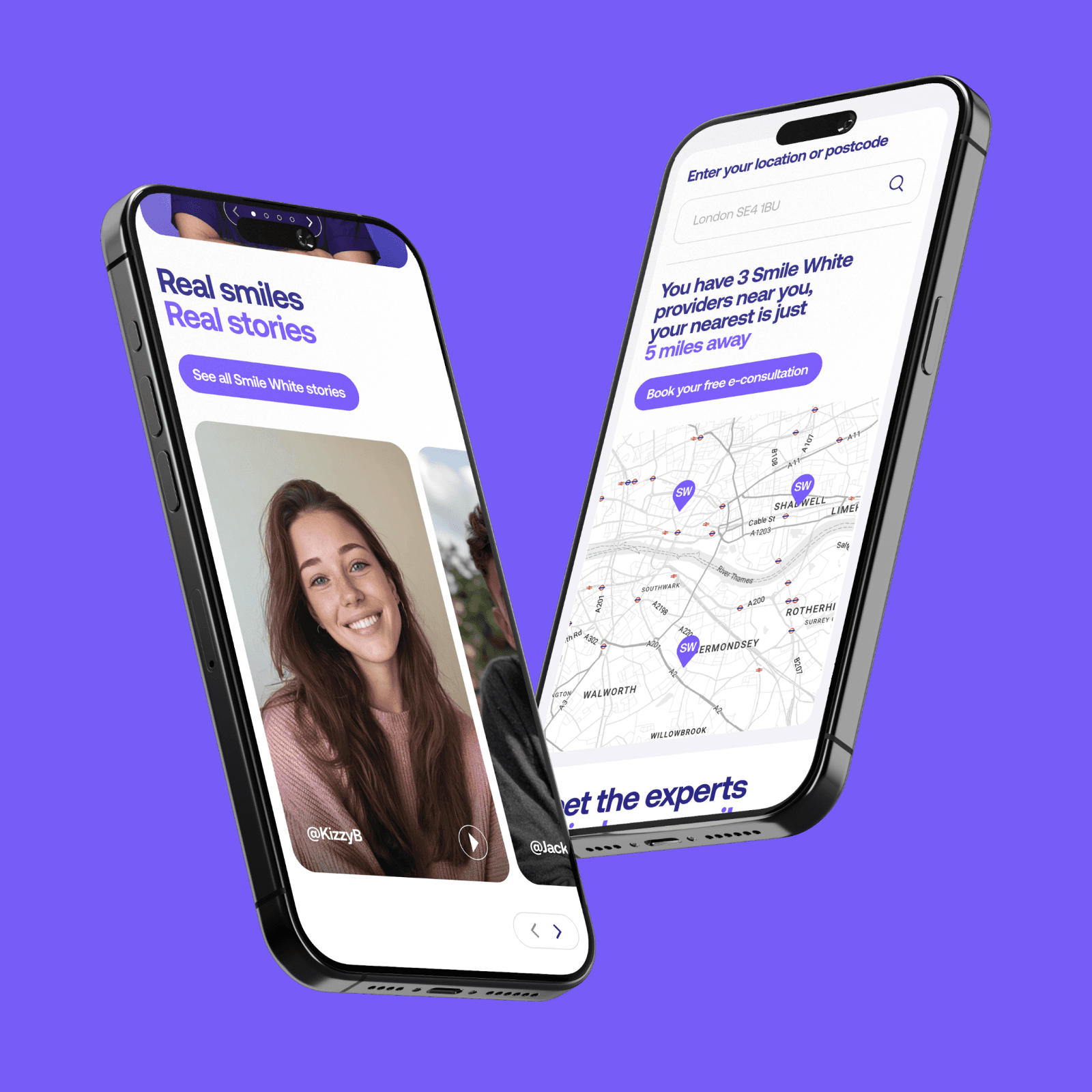 Smile white website on two mobile phones