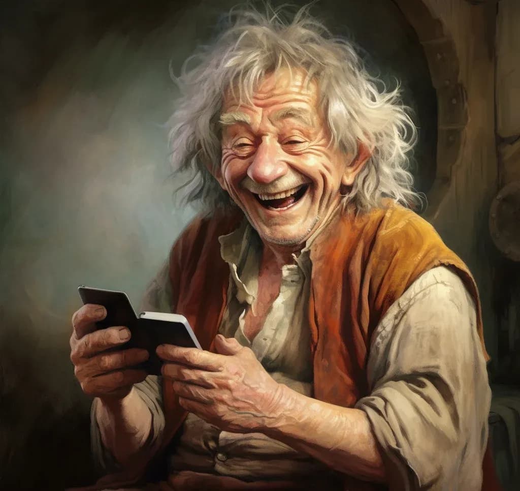 Bilbo Baggins using iphone