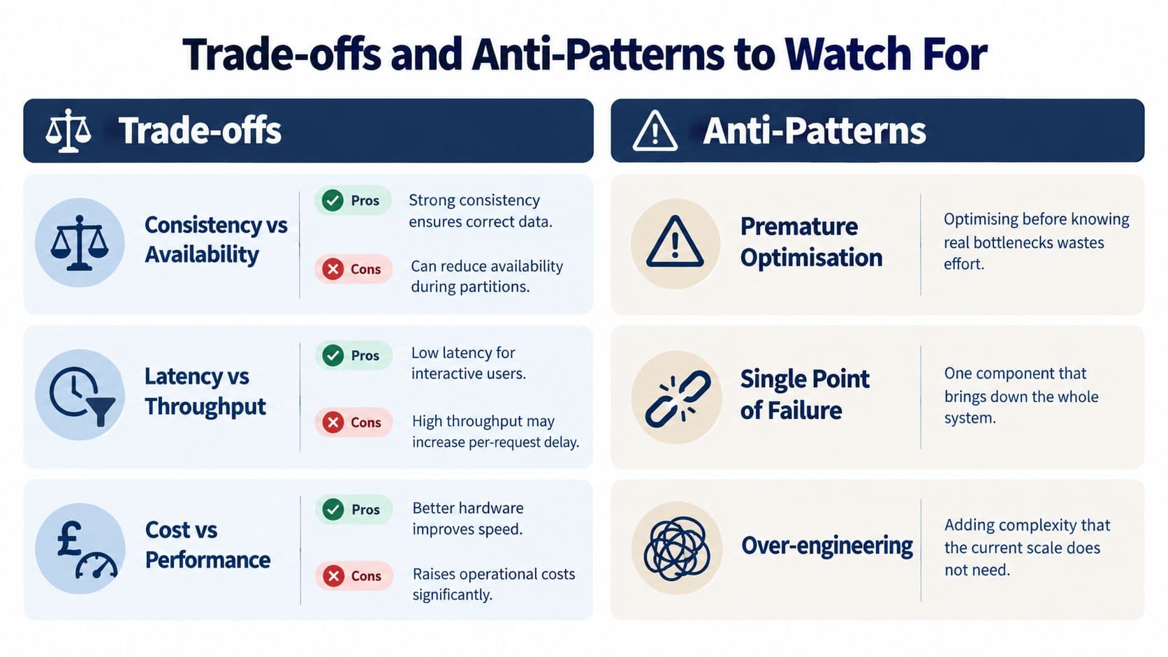 Trade offs and anti patterns to watch for in scaleable system architecture